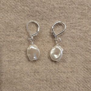 Elegant Silver Freshwater Baroque Pearl Earrings- NEW